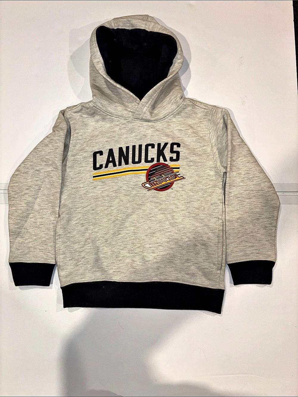 Vintage Hockey Vancouver Canucks Youth Hoodie Gray & Black Kids Medium